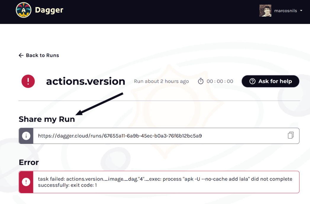 Dagger Cloud run URL