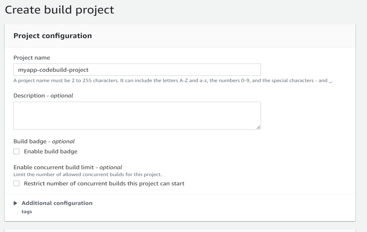 Create CodeBuild project - project