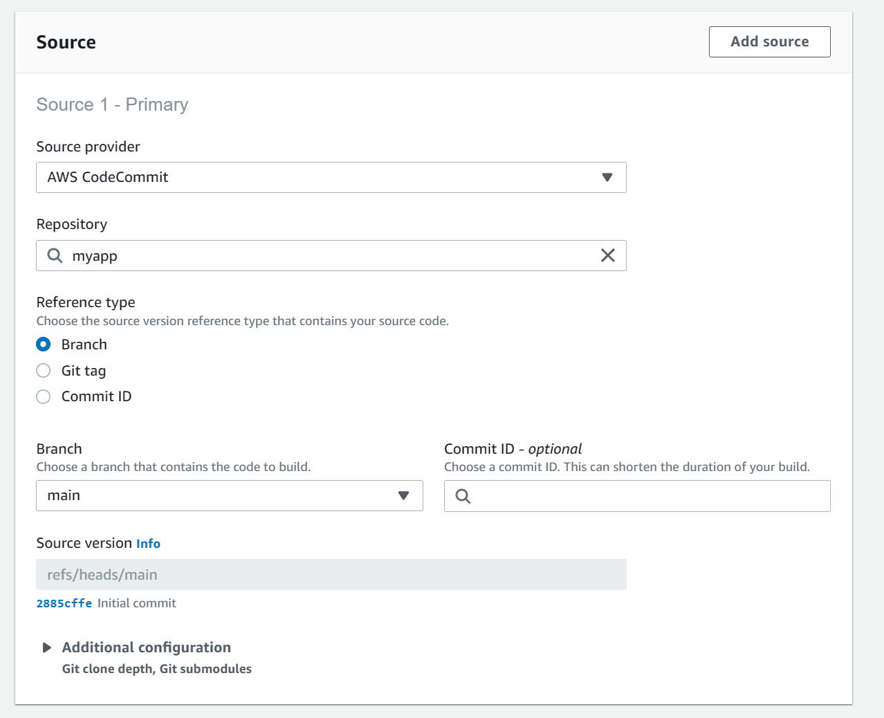 Create CodeBuild project - source