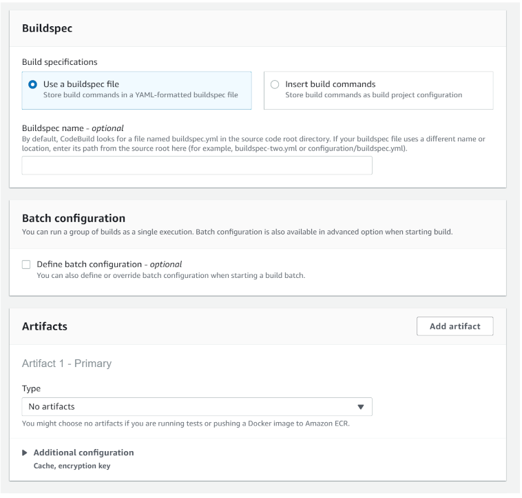 Create CodeBuild project - buildspec