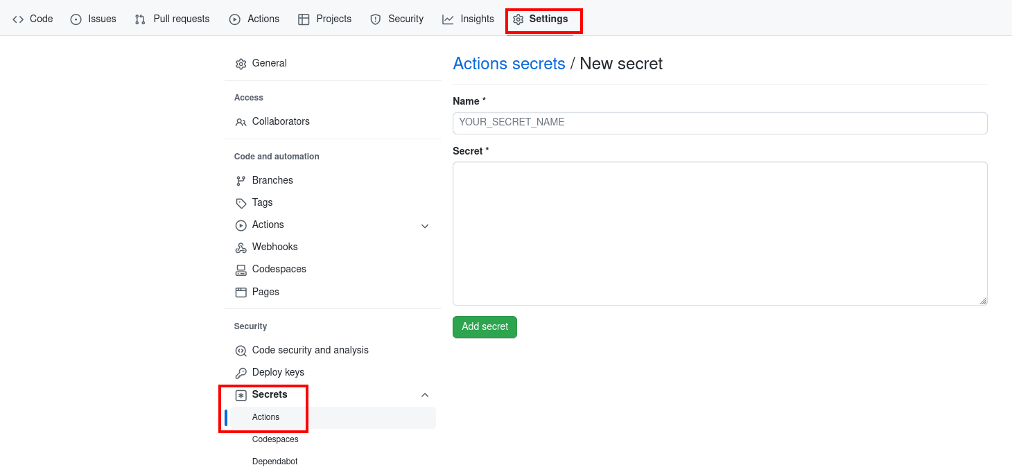 Create GitHub secret