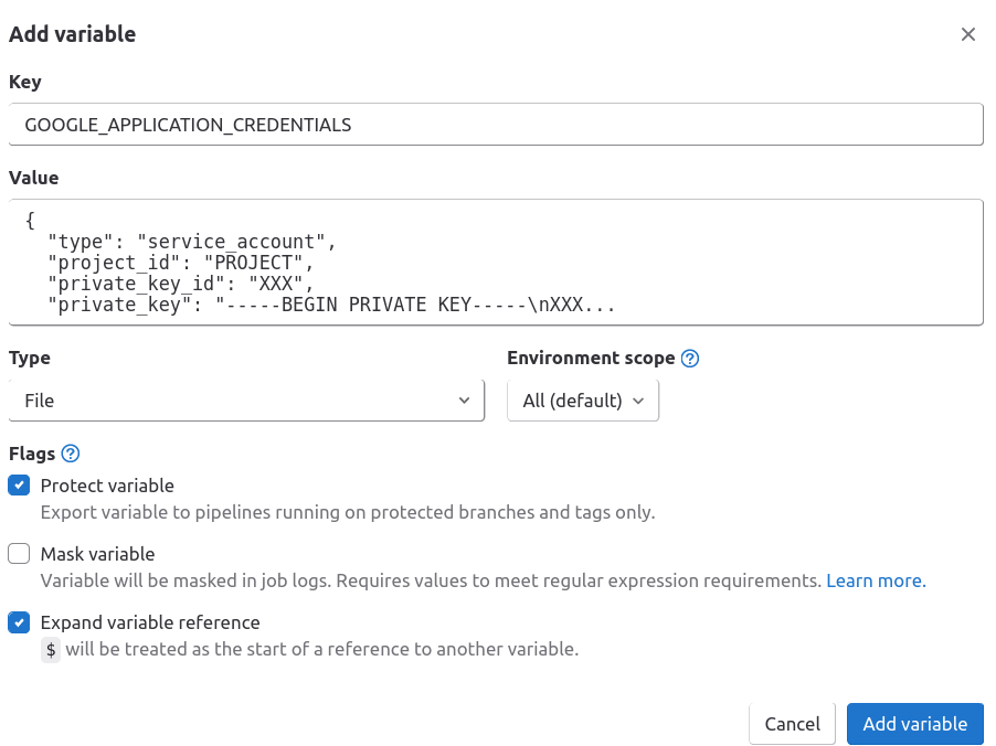 Create GitLab variable