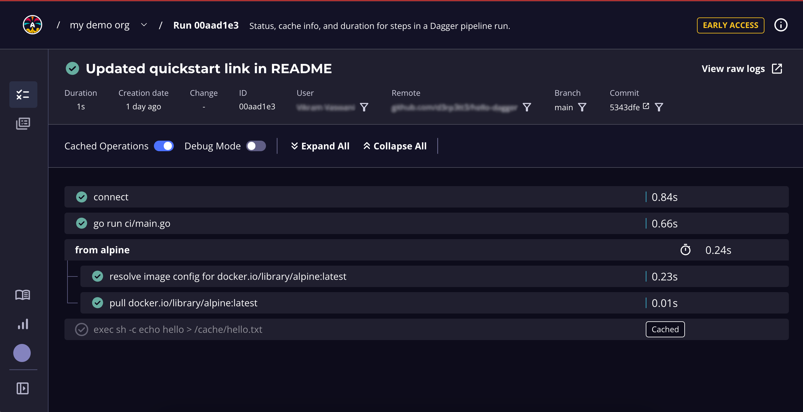 Local run with metadata